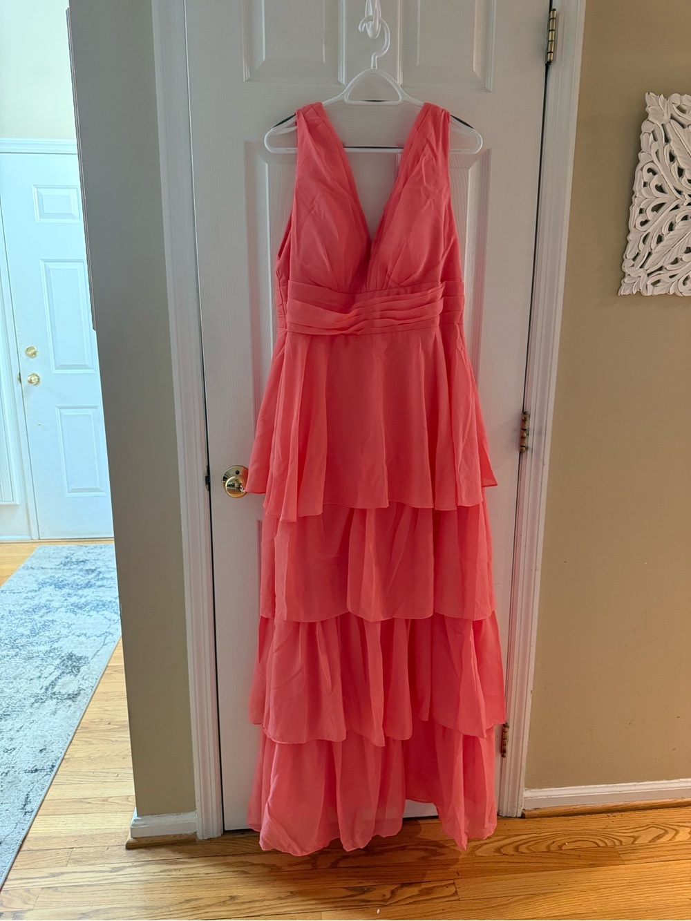 Elegant Tiered Coral V-Neck Wedding Dress